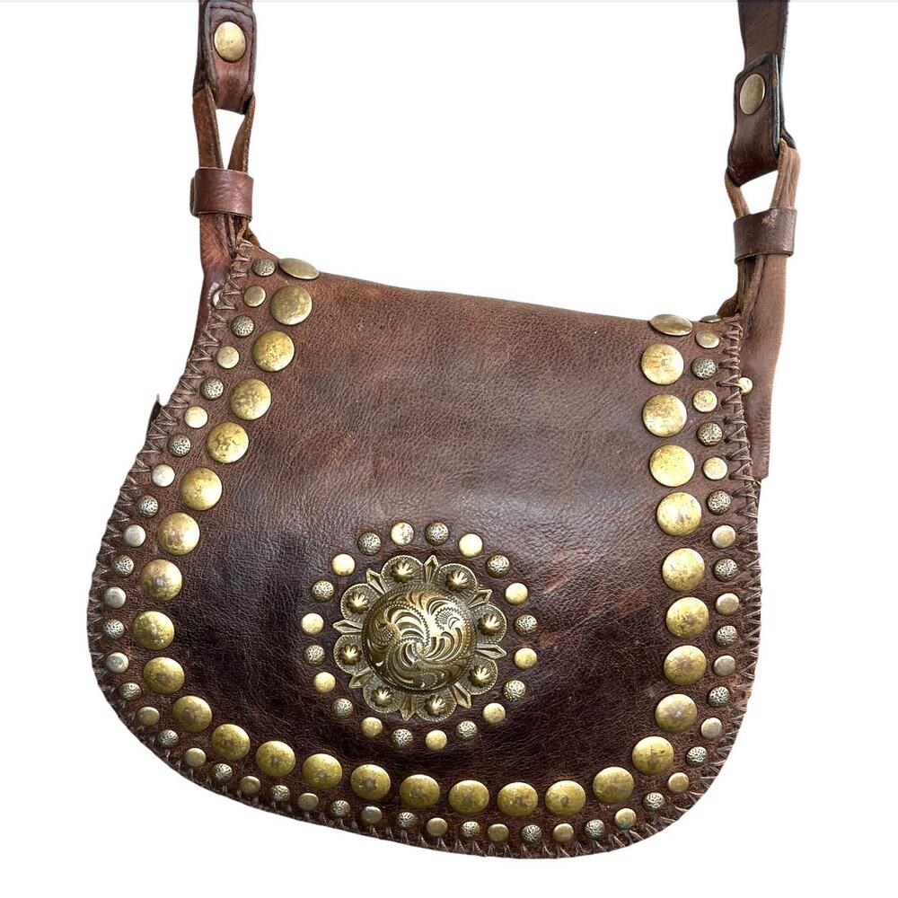 Patricia Nash Distress Leather Medallion Luciana Crossbody boho western purse - Picture 2 of 12